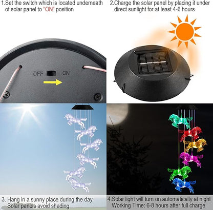 Solar Horse Wind Chimes, Color Changing Horses Wind Chime, Waterproof Solar Horse Lights, Romantic Solar Powered Horse Wind Chimes, Home, Yard, Balcony, Outdoor, Garden Decoration Gifts, Gifts for Mom