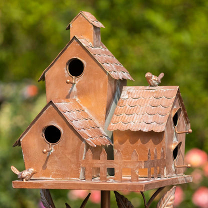 Large Copper Colored Multi-Birdhouse Stakes, Room for 4 Bird Families in Each (Houses Facing Multiple Directions)