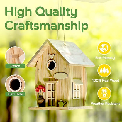 Wooden DIY Bird House Kit for Adults to Build, Outdoor Woodworking Crafts Freestyle Painting, Hanging Birdhouse for Garden Yard Decor Gifts Nesto