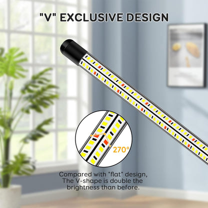V-Shape Grow Lights for Indoor Plants Full Spectrum, 2 Heads LED Plant Lamps with Clips and 5 Dimmable Level and 6/12/18H Timer for Plant Growing(Pack 2)