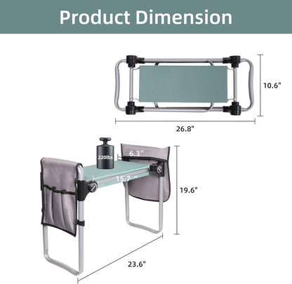 LUCKYERMORE New Generation Garden Kneeler and Seat, Foldable Gardening Stool with 2 Tool Pouches and EVA Foam Pad, Gardening Gifts for Parents Seniors, Lightweight & Heavy Duty, Green