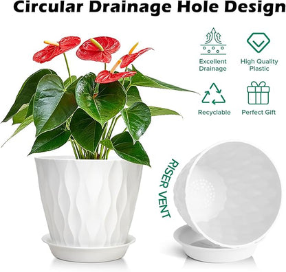 GARDIFE 7/6.5/6/5.5/5/4.5/4 inch Plant Pots, 7 Pack Flower Pots Indoor Outdoor, Planters with Drainage Holes and Tray Saucers (White)
