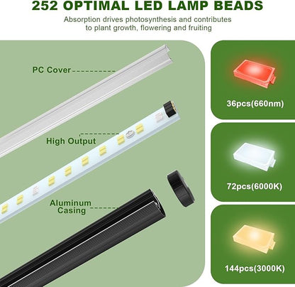 bedee LED Grow Light for Indoor Plants: 50 Inch Full Spectrum Plant Lights for Seed Starting with Timer and 10 Level Dimmable Standing Plant Growing Lamp for Greenhouse with Hanging Accessories