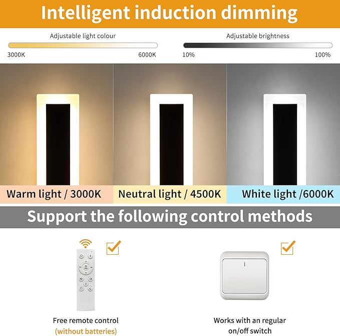 Upgrade Widened 2 Pack 57inch Long Modern Outdoor Wall Light, Dimmable 3000K-6000K, IP65 Waterproof Exterior Wall Sconces, 50W, Black LED Wall Mount Light for Home, Yard, Garden with Remote Control