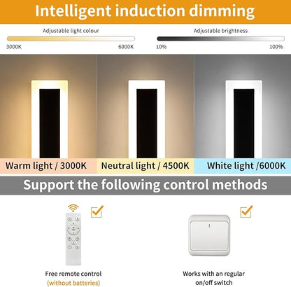 Upgrade Widened 2 Pack Modern Outdoor Wall Sconce, 47.2inch Dimmable Exterior LED Light Fixture 3000K-6000K, IP65 Waterproof, Black Wall Mounted Lamp for Balcony, Garden, Shop with Remote Control