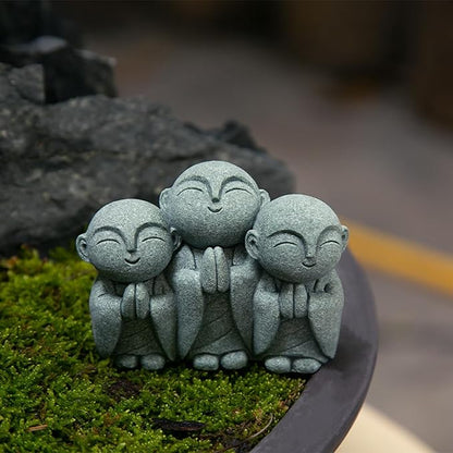 OwMell 3 Japanese Jizo Statue Stone Japanese Buddha Jizo Monk Statue Figurine Memorial Statue Aquarium Decoration Garden Outdoor Ornament 3" - Smiling