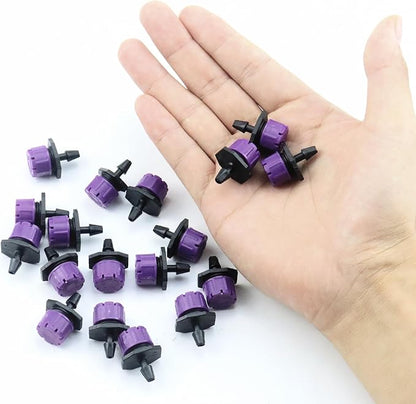 150 Pcs Adjustable Micro Drip Irrigation Sprinklers 1/4 Inch Universal 8-Hole Flow Dripper Garden Irrigation Nozzles for 4mm/7mm Tube Watering System (Purple)