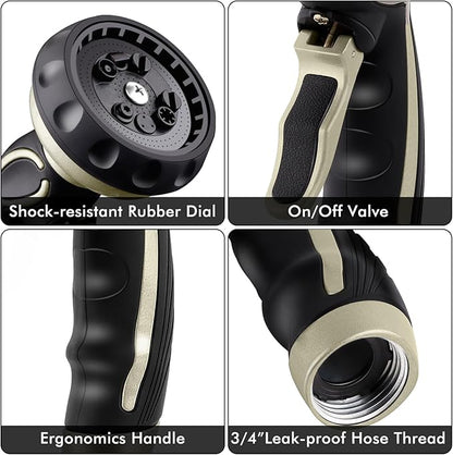 RESTMO Hose Nozzle with Easy Self-Lock Trigger, Heavy Duty Metal Water Hose Sprayer with 9 Spray Patterns and On/Off Valve, Ideal for Outdoor Lawn & Garden Watering, Car & Pet Washing