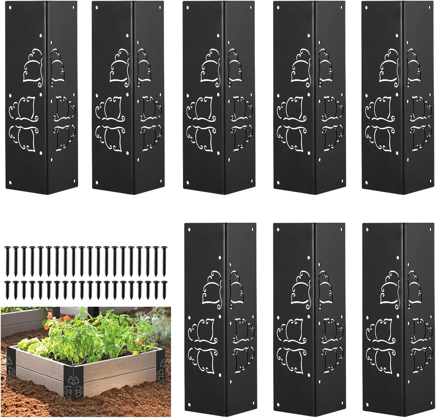 8 Packs Planter Raised Beds Corner Brackets 11 in Metal L Brackets with Screws Black Angle Corner Bracket Connectors for plants 11" x 3" x 3" for Wood Flower Box Angle Brace Black Butterfly