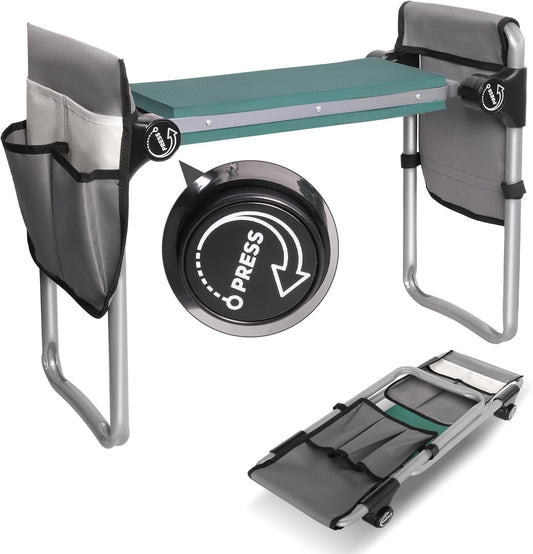 TRY & DO Garden Kneeler and Seat Bench Garden Workseat, Smart Folding Gardening Bench EVA Foam Kneeling Pad Detachable Dual Tool Pouch 2 in 1 Portable Gardening Stools for Back Yard Outdoor Fishing