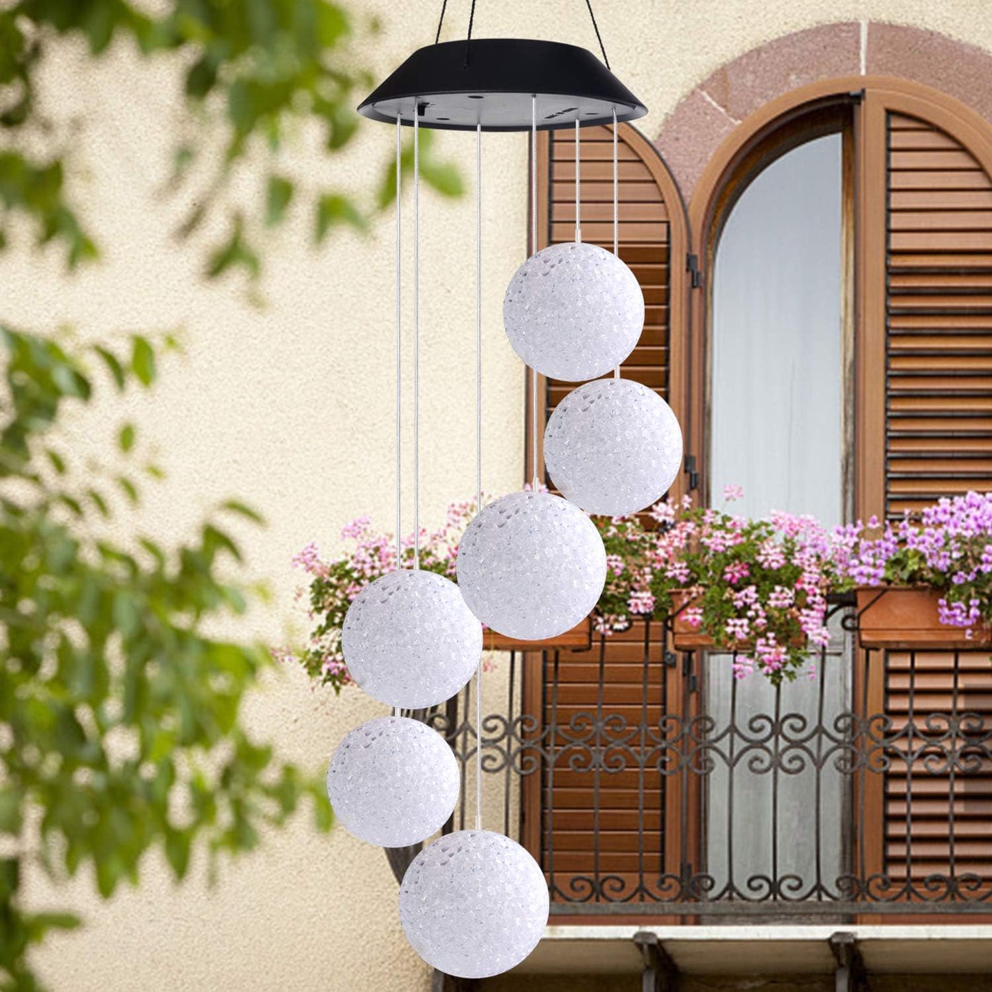 Solar Wind Chime Outside Color Changing Ball Wind Chimes, LED Mobile Solar Lamp for Mom Grandma Waterproof Outdoor Lights for Garden Patio Party Yard Window Decorations