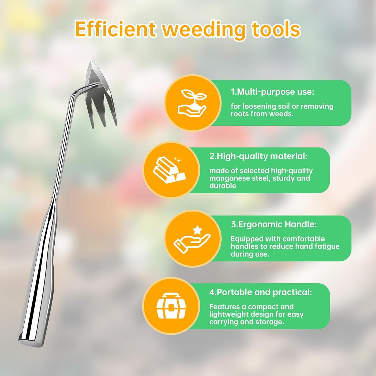 Manual Weed Remover Tool for Lawn and Garden, Heavy-Duty Weed Puller Tool 3-Tooth with Ergonomic Handle, Uprooting Weeding Tool for Gardening Backyard Farm