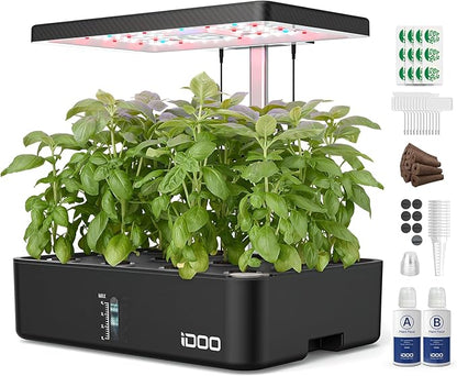 iDOO Hydroponics Growing System Kit 12Pods, Indoor Herb Garden System, with LED Grow Light, Built-in Fan, Auto-Timer, Adjustable Height Up to 11.3", for Home School, for Women Mom