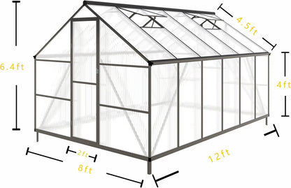 8x12 FT Greenhouse for Outdoors, Dark Gray