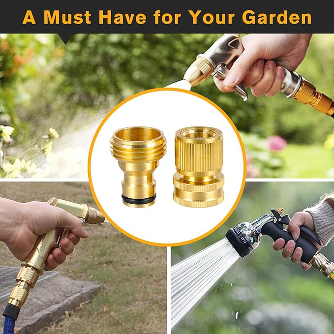 3/4 Inch Brass Garden Hose Quick Connectors Durable Quick Connect Hose Fittings Easy Hose Quick Connect Water Hose Quick Connect for Effortless Switching Between Hoses and Nozzles (2)
