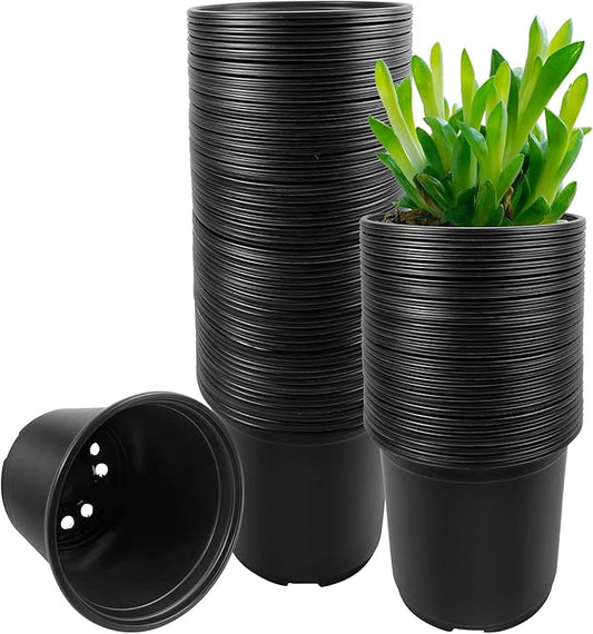 RAOOKIF 100 Pack Nursery Pots, 4 5 6 Inch Nursery Pot for Plants, Plastic Plant Pots with Drainage Holes, Garden Flower Pots for Transplanting, Succulents, Cuttings, Seedlings(4inch,100pcs)