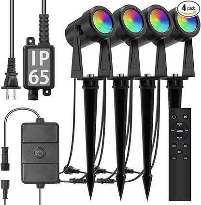 SUNTHIN Outdoor Landscape Lighting with Remote, RGBW Color Changing Spot Uplights,4 Pack