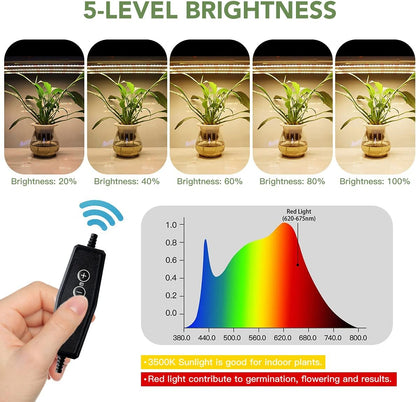 GYTF LED Grow Light Strips, 3500K 90-Bulb Full Spectrum Dimmable Plant Growing Lamp Bars with Auto ON/Off Timer for Indoor Plants Succulents Seeds Starting Hydroponics, Extendable Design