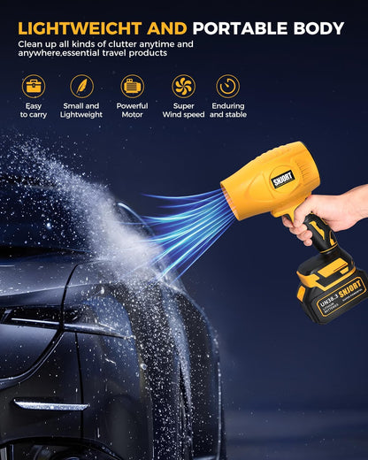 Leaf Blower Cordless with Battery and Charger,800,000 RPM,Extended Nozzle,Lightweight Handheld Design,Blower for Patio Cleaning,car Blowing Water,Blowing Leaves and Dust（Canary Yellow）