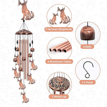 German Shepherd Wind Chimes for Outside, Memorial Decor for Women, Men - Dog Lover Chimes for Patio, Garden