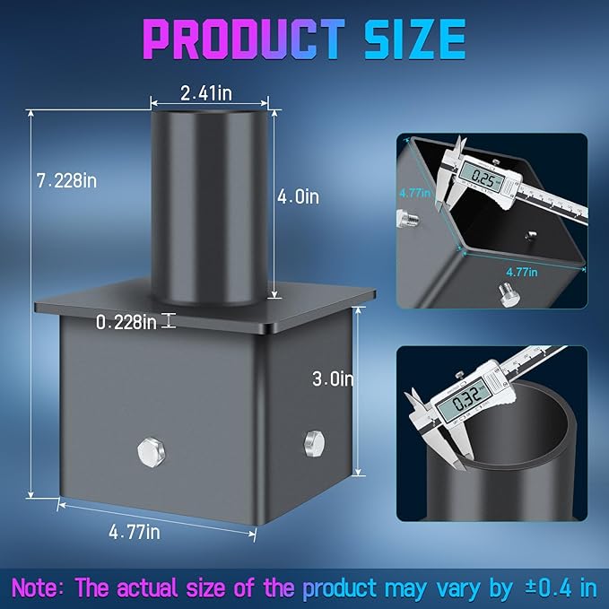 5" Square Mount Bracket for Parking Lot Light, 2-3/8" Heavy Duty Vertical Mounting Bracket Arm Rust-Proof Sturdy Poles Top Mount Tenon Adapter Slip Fitter for Outdoor Street Shoebox Area Light