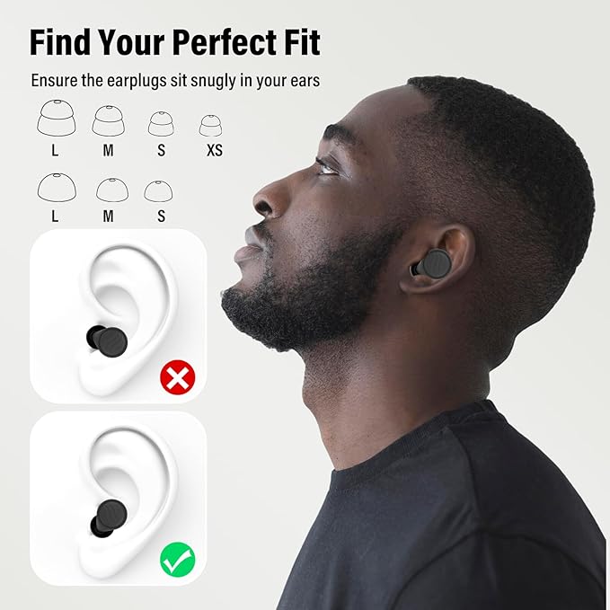Ear Plugs for Sleeping Noise Cancelling - 35dB Reusable Ear Plugs with 7 Eartips and Carry Case - Flexible Hearing Protection - Replaceable Single/Double Eartips for Sleep, Focus, Travel, Work, Black