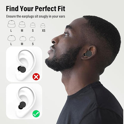 Ear Plugs for Sleeping Noise Cancelling - 35dB Reusable Ear Plugs with 7 Eartips and Carry Case - Flexible Hearing Protection - Replaceable Single/Double Eartips for Sleep, Focus, Travel, Work, Black