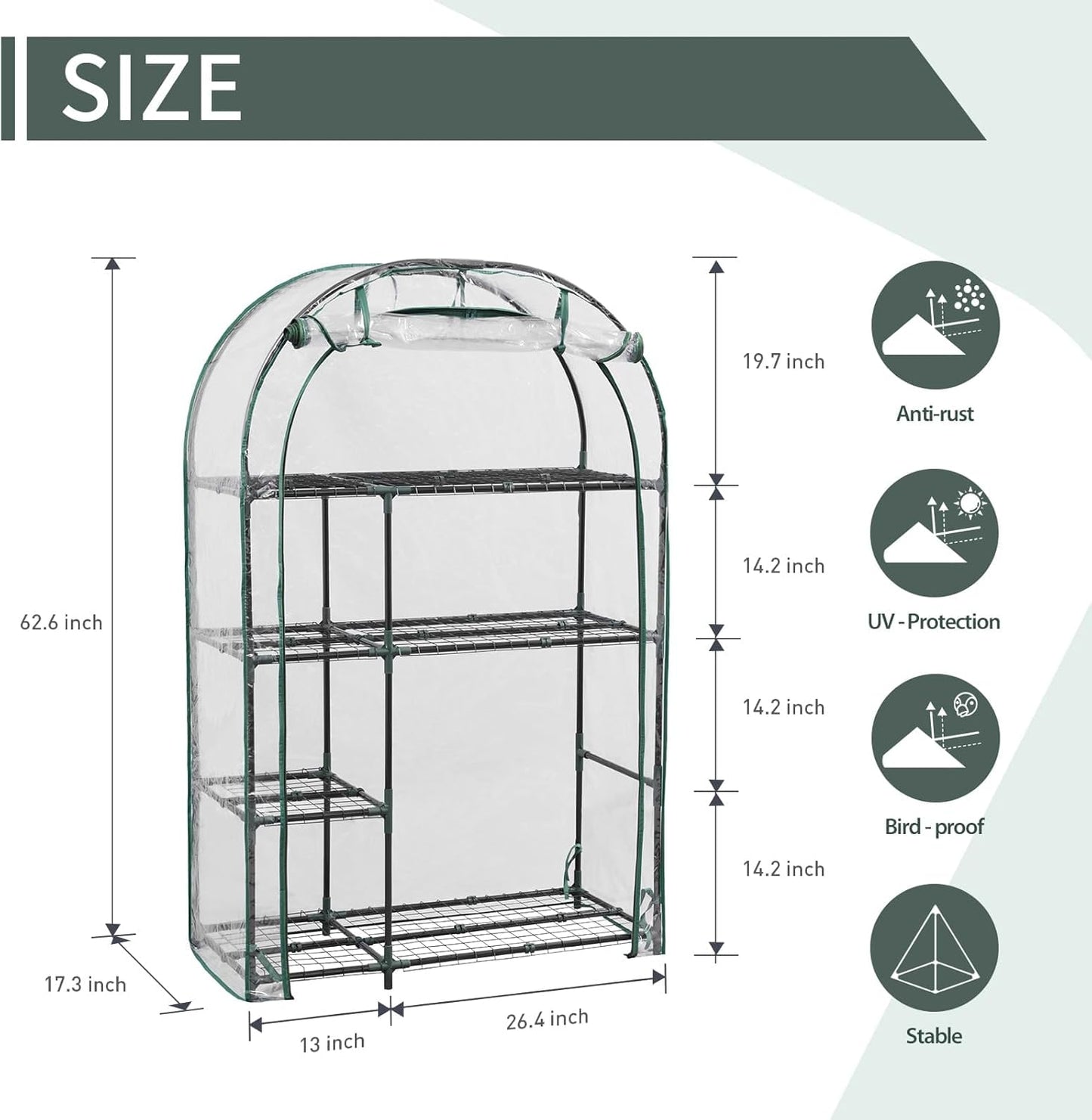 4-Tier Mini Greenhouse, 40 x 18 x 63 inch Steel Frame and PE Cover Plastic Plant Rack Stand Green House with Plant Repotting Mat for Indoor & Outdoor Use (Clear)