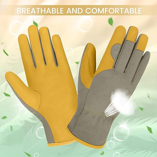 Gardening Gloves, Garden Gloves for Women and Men, Thorn Proof Working Gloves, Durable Leather Work Garden Gloves for Yard & Outdoor Work, Golden, S