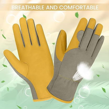 Gardening Gloves, Garden Gloves for Women and Men, Thorn Proof Working Gloves, Durable Leather Work Garden Gloves for Yard & Outdoor Work, Golden, S