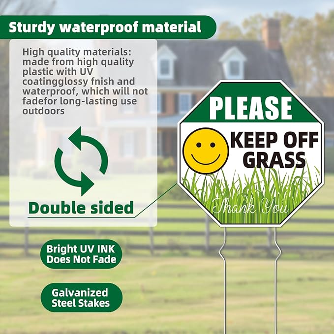 Keep Off Grass Sign, 2-Pack 10"x10" Metal Stakes, Double-Sided Signs, Corrugated Plastic, Keep Off Grass Signs For Yard
