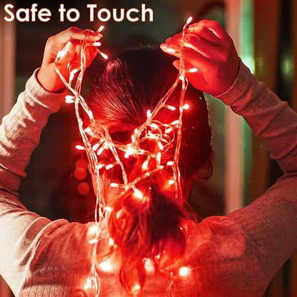Connectable 200 LED String Lights Indoor Outdoor, 66FT Red Christmas Lights Waterproof, 13 Modes with Timer, Twinkle Fairy Lights Plug in Clear Wire for Christmas Tree, Bedroom, Halloween Decor