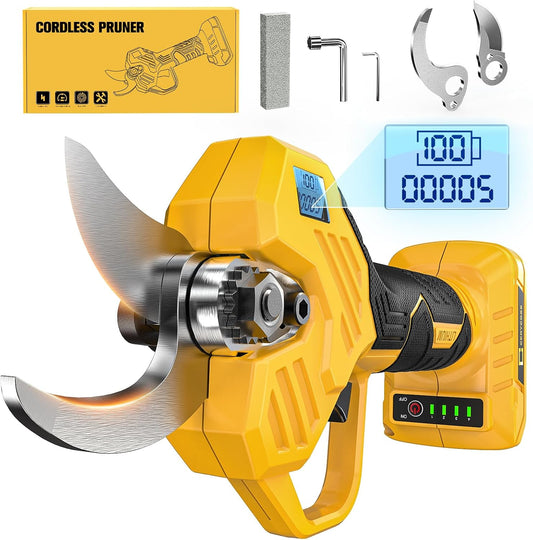 Pruning Shears Compatible with DeWalt 20v Battery, 1.5-2-Inch Cordless Electric Pruner with LCD Display & Imported SK7 Steel Blades for Gardening Tree Pruning(No Battery)