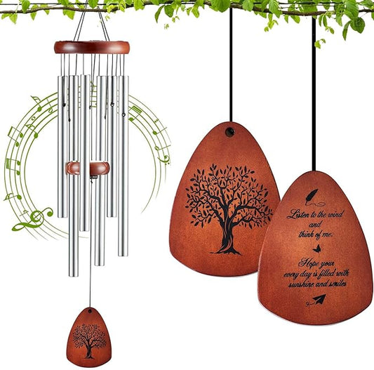 Wind Chimes for Outside, 32" Memorial Wind Chimes for Loss of Loved One Mother Father, Memorial Sympathy Gift Outdoor Garden Patio Decor, Bereavement Gift for Loss of Mom Dad (Classic Silver)