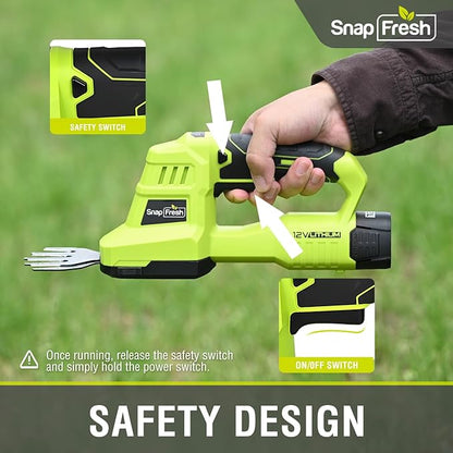 SnapFresh 12V Cordless Grass Shears & Hedge Trimmer, 2 in 1 Handheld Bush Trimmer & Grass Cutter with 2.0Ah Battery & Charger Included, Lightweight Electric Shrubbery Trimmer for Garden & Lawn