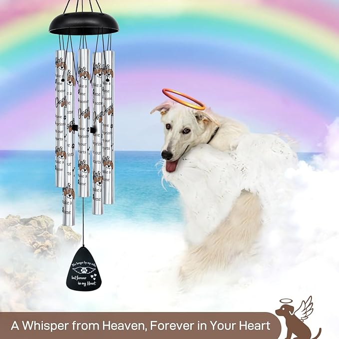 ASTARIN 33" Pet Memorial Wind Chime, Memorial Wind Chimes for Loss of Dog, Paw Print Sympathy Gifts for Loss of Dog, Angle Wings Bereavement Gift Wind Chime for Outside Indoor
