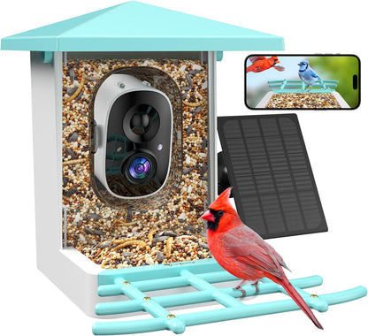 Smart Bird Feeder with Camera, AI Identify 16,000+ Birds, 5W Solar, 170° View, Motion Detection – Ideal Gift for Bird Lovers