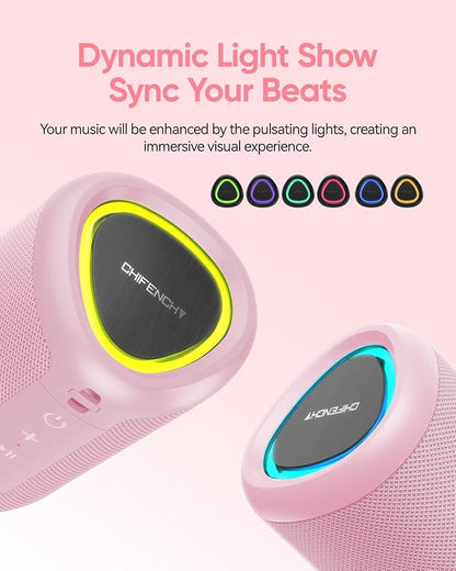 Portable Bluetooth Speaker with Lights, Stocking Stuffers, Powerful Crystal Clear Sound, IPX5 Waterproof, All Day Playtime, BT 5.3, TWS Paring, Small Wireless Speaker for Outdoor, White Elephant Gifts