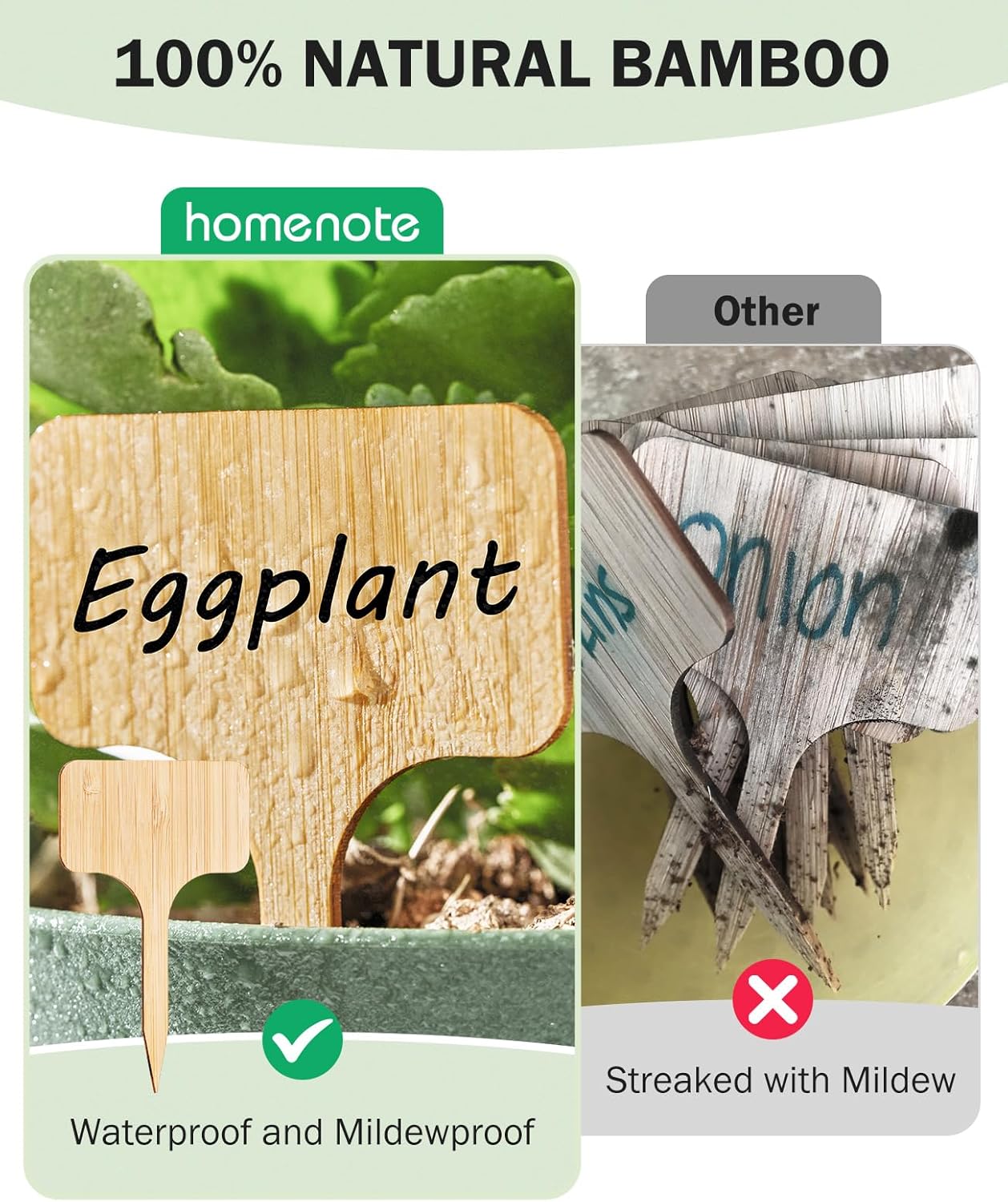 Homenote Bamboo Plant Labels 60Pcs Plant Tags for Seedling T-Type Tags for Plants Outdoor Garden Markers Vegetable Seedling(2.36 * 4“)