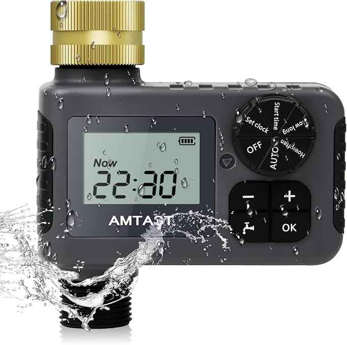 Sprinkler Timer with Brass Swivel Programmable Water Timer with Rain Delay/Manual/Automatic Drip Irrigation Function Watering System for Yard Crops Lawns Pool, 1 Outlet
