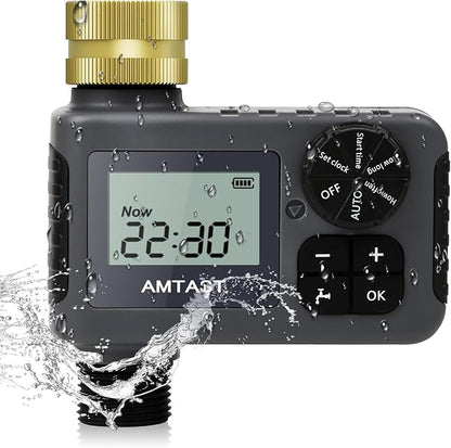 Sprinkler Timer with Brass Swivel Programmable Water Timer with Rain Delay/Manual/Automatic Drip Irrigation Function Watering System for Yard Crops Lawns Pool, 1 Outlet