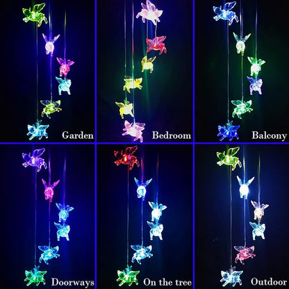 ME9UE Color Changing Flying Pigs Wind Chimes Gifts Portable Waterproof Mobile Romantic Fly Pigs Windchime, LED Solar Pig Wind Chimes Lights Gift for Mom, Festival, Patio, Garden, Outdoor Decoration