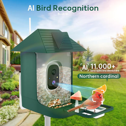 Smart Bird Feeder with Camera,Solar Powered,Waterproof Outdoor WiFi Bird House with Camera,Built in AI Birds Identification,Auto Records FHD Birds Videos to Cloud Storage,Ideal Gift for Mom and Dad