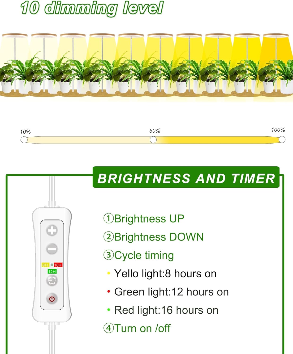 Plant Grow Light for Indoor Plant,Bamboo Mini LED Grow Light Garden,Height Adjustable,Automatic Timer with 8/12/16 Hours