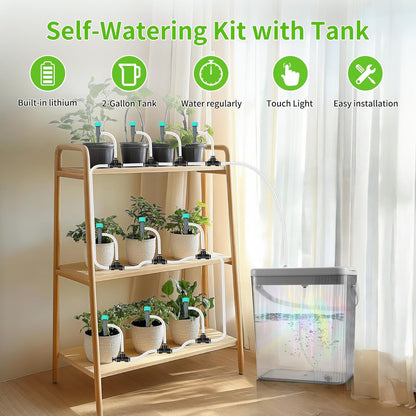 Indoor Drip Irrigation System with 2-Gallon Water Tank, Touch Night Light & Programmable Timer-Self-Watering Kit for 10 Potted Plants