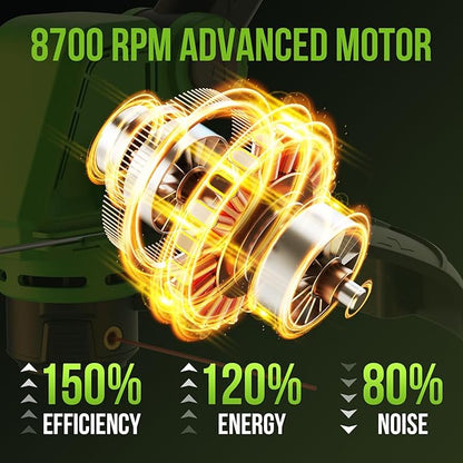 VARSK 20V String Trimmer Cordless, 12 Inch 2 in 1 Trimmer and Edger, Automatic Line Feed, Includes 2 X 2.0Ah Batteries/1 X Fast Charger/6 X Spare Spools, for Lawn, Garden, etc, Light Green