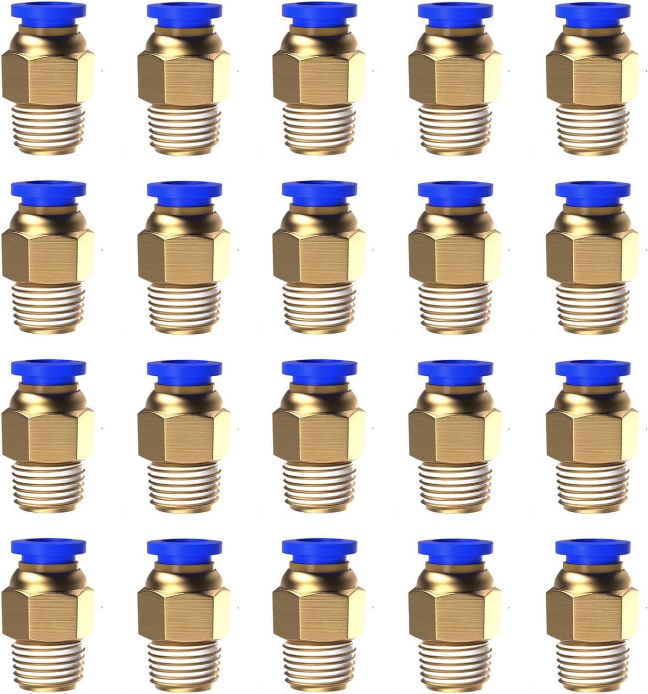 20Pcs 1/4" Tube OD x 1/8" NPT Male Push to Connect Fittings - Air Water Quick Connect Coupler, Pneumatic Hydraulic Leak-Free Brass Fittings (1/4" x 1/8" NPT)