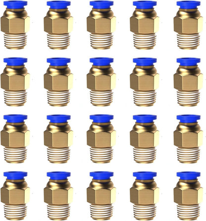 20Pcs 1/4" Tube OD x 1/8" NPT Male Push to Connect Fittings - Air Water Quick Connect Coupler, Pneumatic Hydraulic Leak-Free Brass Fittings (1/4" x 1/8" NPT)