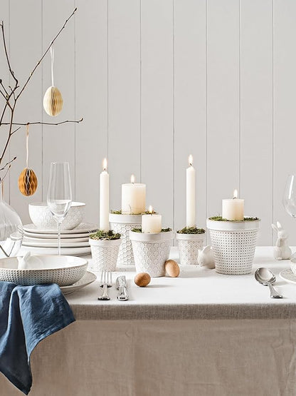 LE TAUCI Ceramic Plant Pots, 4.9 Inch Flower Pots with Drainage Hole & Saucer, Embossed Planter Pots for Indoor Plant Succulent, Orchid, Cactus, Home Decor - Set of 4, Arctic White