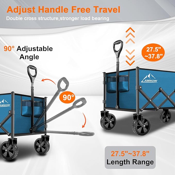 Collapsible Folding Wagon Cart, 350LBS Utility Large Capacity Cart Foldable Wagon with All Terrain Wheels, Grocery Wagons Carts for Garden Shopping Sports Camping, Blue